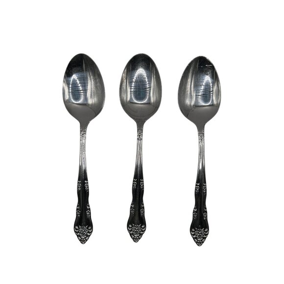 Set Of 3 Stanley Roberts Dream Rose Stainless Steel Tablespoons Floral Pattern G - Picture 2 of 4